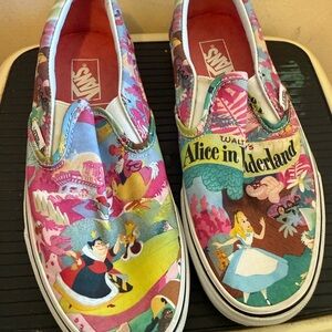 Vans Alice in Wonderland Slip-On Sneakers - Pink and Blue